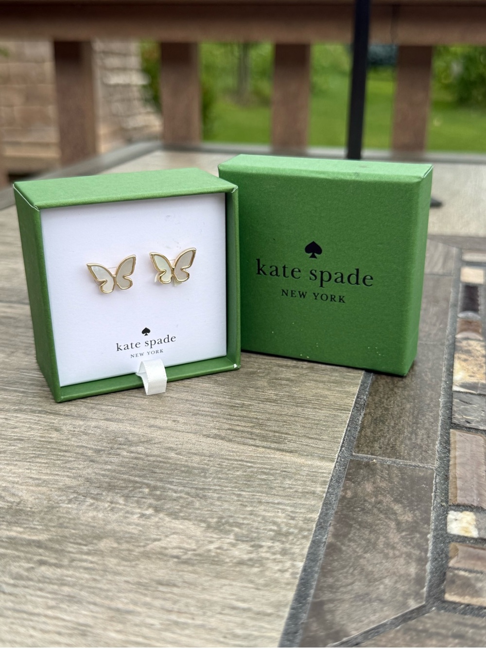 NWT Kate Spade New York "All A Flutter" Butterfly Mother of Pearl Stud Earrings